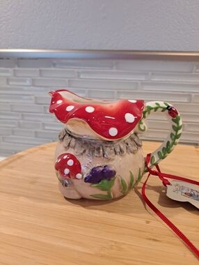 Blue Sky Claywork Woodland Polka Dot Mushroom Creamer NEW